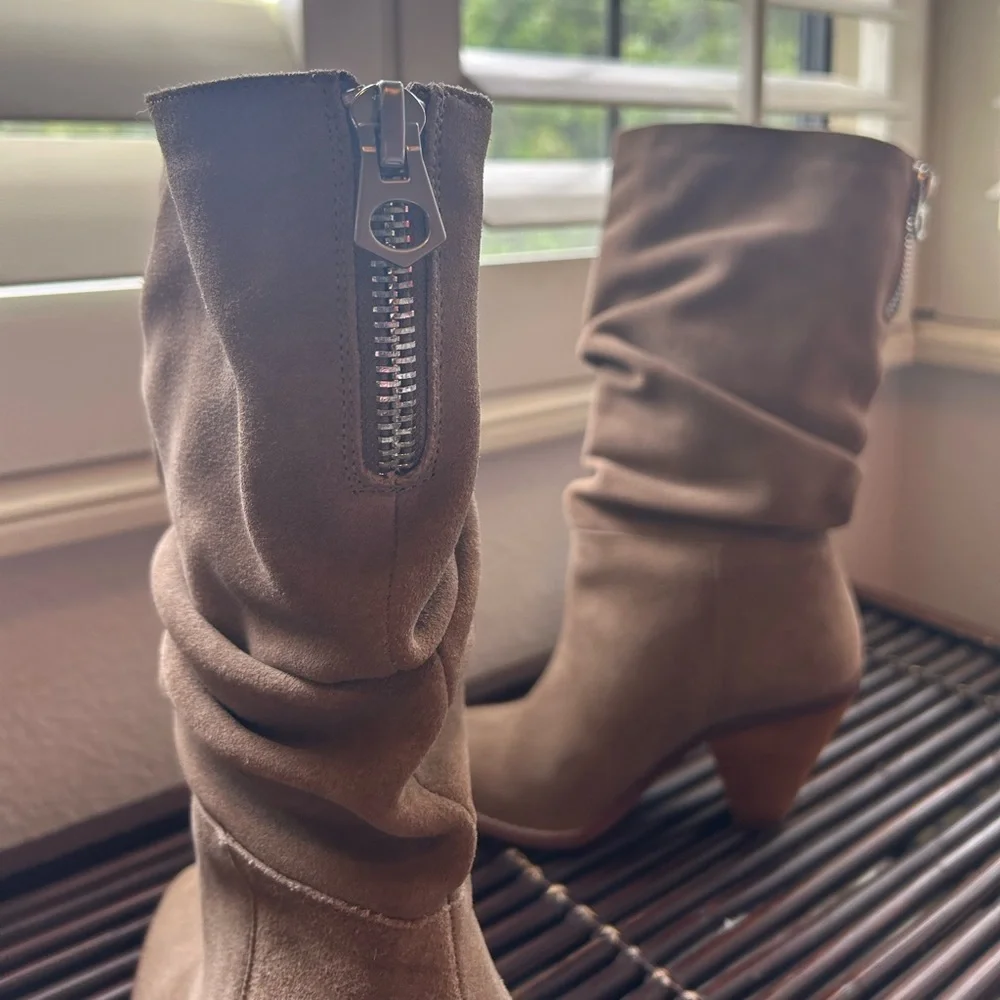 Chinese Laundry Slouchy Mid-Calf Heeled Boots in Taupe - Picture 3 of 6